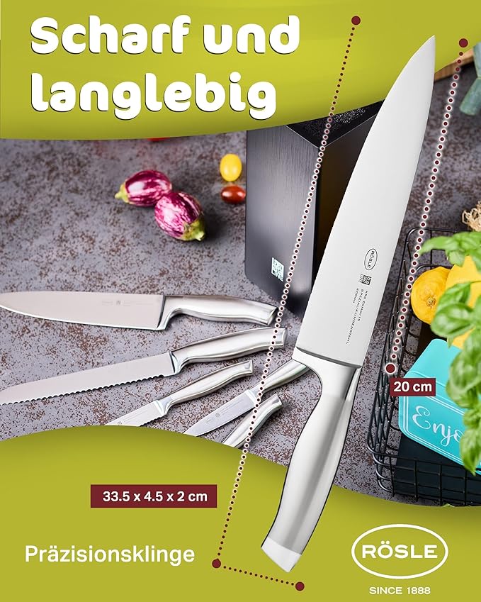 Rösle Basics Line Stainless Steel Chef's Knife, 8-inch Blade,Silver