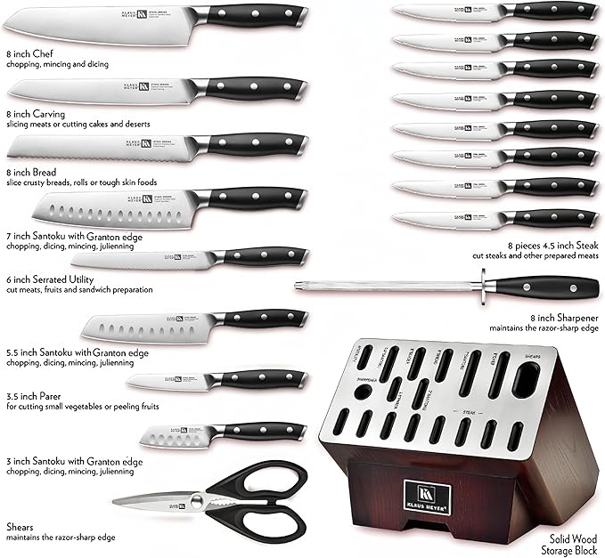 Klaus Meyer Stahl 19 Piece High Carbon Exclusive German Steel Knife Block Set (Black)