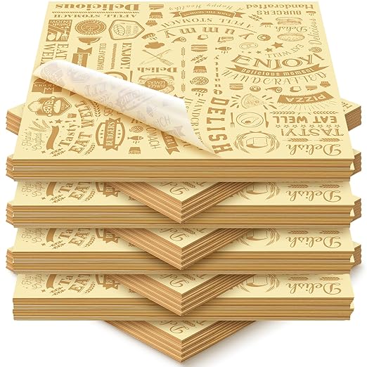 Outus 600 Pcs 12 x 12 Inch Deli Wax Paper Sheets Grease Resistant Tray Basket Liners Newsprint Paper Water and Grease Proof Sandwich Wrapping Square Hot Dog Wrappers for Food Baking (Light Yellow)