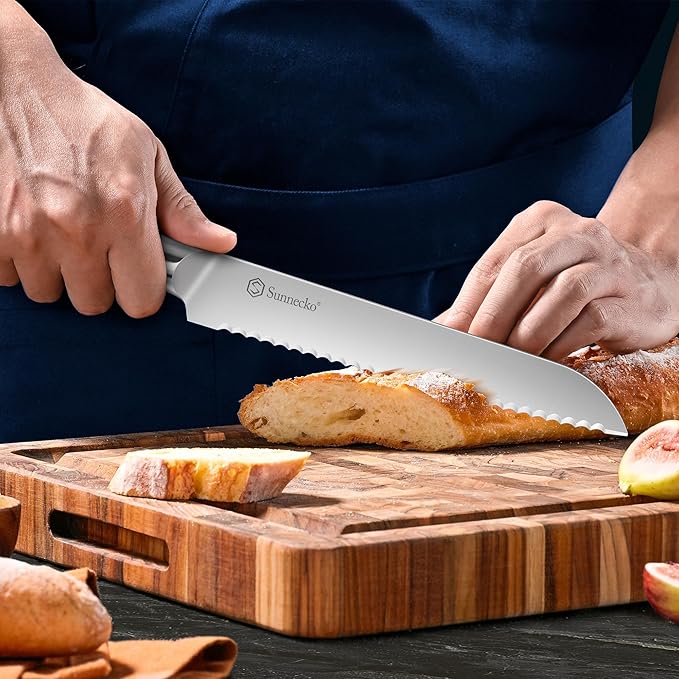 Sunnecko Knife Block Set of 8pcs - Kitchen Knife Set with High Carbon Stainless Steel 1.4116 Knife Sets for Kitchen with Block - Chef Knife with Ergonomic Handle Black Knife Set