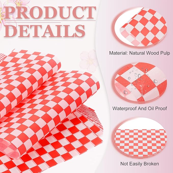 PATIKIL 7.1" x 7.1" Waxed Paper Sheets, 100Pcs Square Pattern Oil-absorbing Dry Food Wrapping Paper for Bakery Coffee Shop Home Baking Kitchen DIY, Red