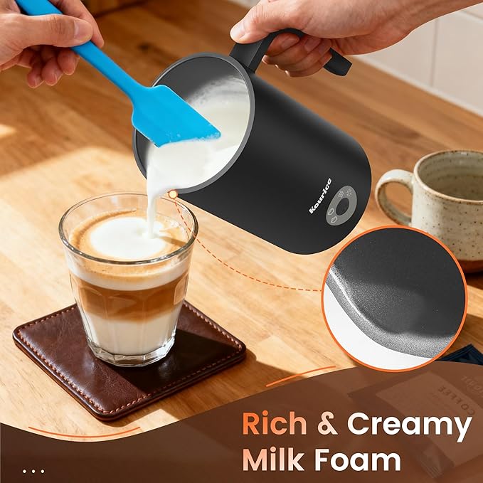 Milk Frother Electric, 4-in-1 Milk Frother and Steamer for Latte, Cappuccino, Hot & Cold Milk Froth Maker, Automatic Milk Steamer and Frother, Quiet One-Touch Operation, Easy to Clean