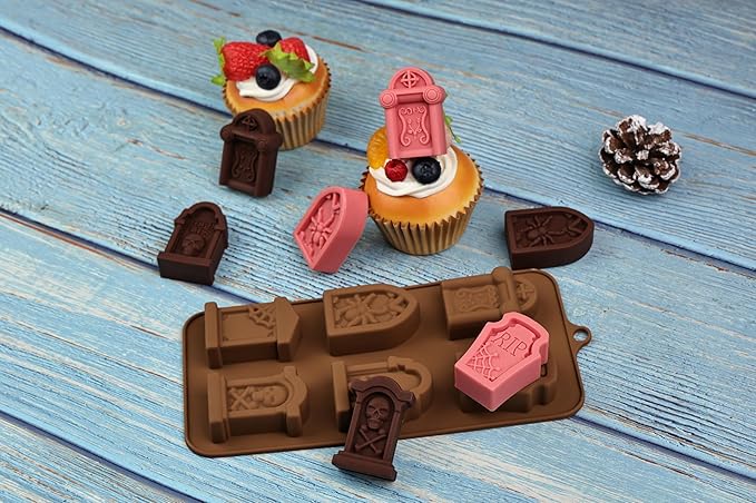 Halloween Chocolate Molds RIP Gravestone Candy Mold 2 pcs Silicone Tombstone Ice Cube Mold (2 x 1.42 inch)