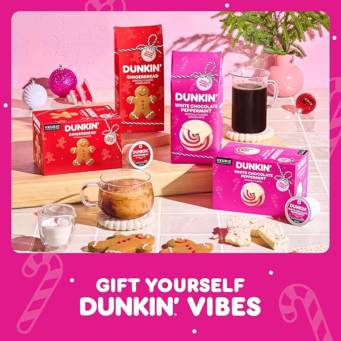 Dunkin’ White Chocolate Peppermint Artificially Flavored Coffee, K-Cup Pods, 60 Ct.