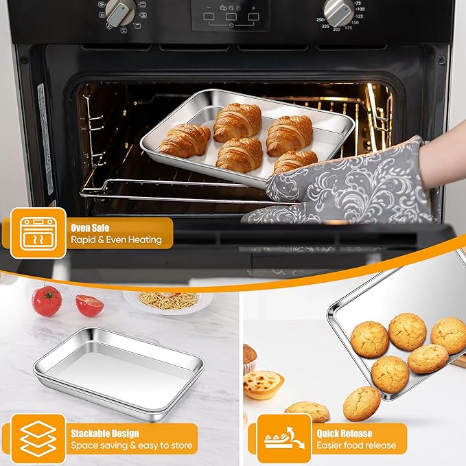 Homikit 1 Pack Baking Sheet, 10 x 8 Inch Stainless Steel Cookie Tray Set for Cooking Toasting, Small Metal Toaster Oven Baking Pan Non Stick, Rustproof & Mirror Finish, Dishwasher Safe