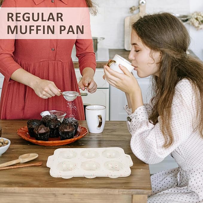 2 Pack Silicone Muffin Pan - Non Stick Collapsible Metal-Reinforced Frame Cupcake Pan with Handles 6 Cup Regular, BPA Free Silicone Muffin Tray, Cupcake Baking Pan Molds for Oven Dishwasher Safe