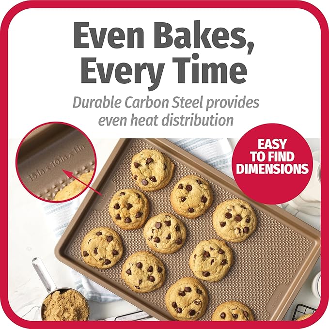 GoodCook BestBake Nonstick 10" x 15" Textured Carbon Steel Cookie Sheet, Medium Baking Tray, Scratch-Resistant Bakeware, Even Heating, Durable Bronze Nonstick Baking Sheet