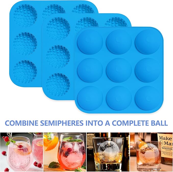 Sidosir Golf Ball Chocolate Silicone Molds for Cake Decorations,9-Cavity 3D Golf Ball for Ice, Hot Chocolate Bomb(3Pcs)