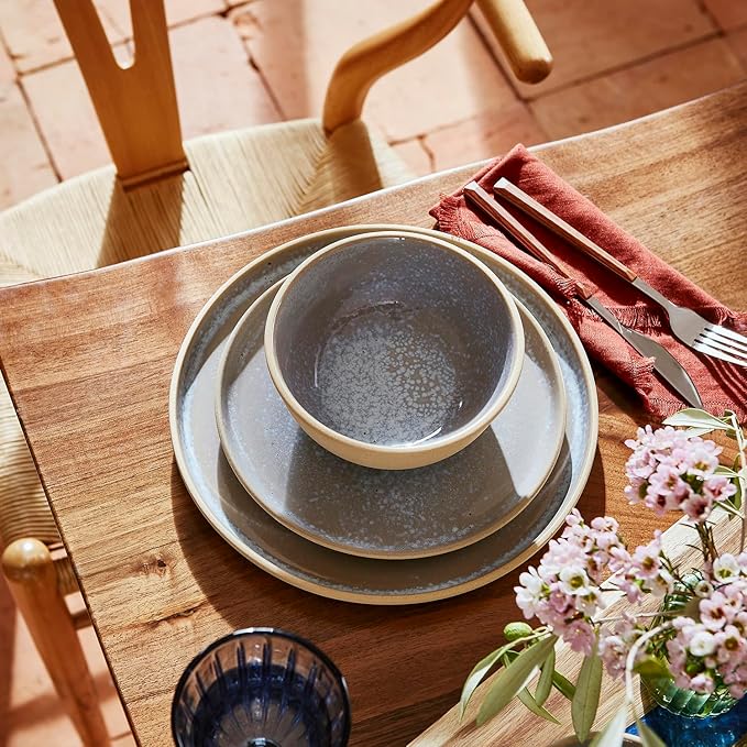 Portmeirion Minerals 10.5" Dinner Plate, Moonstone (Set of 4) - Contemporary Stoneware Platter, Stylish for Dining, Microwave & Dishwasher Safe - Ideal for Kitchen Entertainment, Made in Portugal