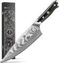 Damascus Chef Knife: 8-inch Razor-Sharp Japanese Chef Knife with VG10 Steel Core, Full Tang G10 Handle, NSF Food-Safe Professional Kitchen Knife with Sheath, Christmas Elegant Box