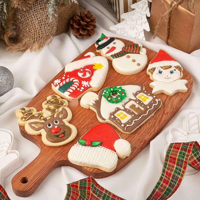 Flycalf Christmas Cookie Cutters Elf Shapes with Plunger Stamps Holiday PLA Baking Accessories Cutter Molds Gifts Decorative Party 3.5" Kitchen Cake Supplies