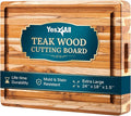 Yes4All Solid Teak Cutting Boards for Kitchen, [24''Lx18''Wx1.5”Thick] Extra Large Edge Grain Butcher Block Cutting Board, Food Safe Surface Wood Cutting Boards with Juice Grooves and Easy Grip Handle