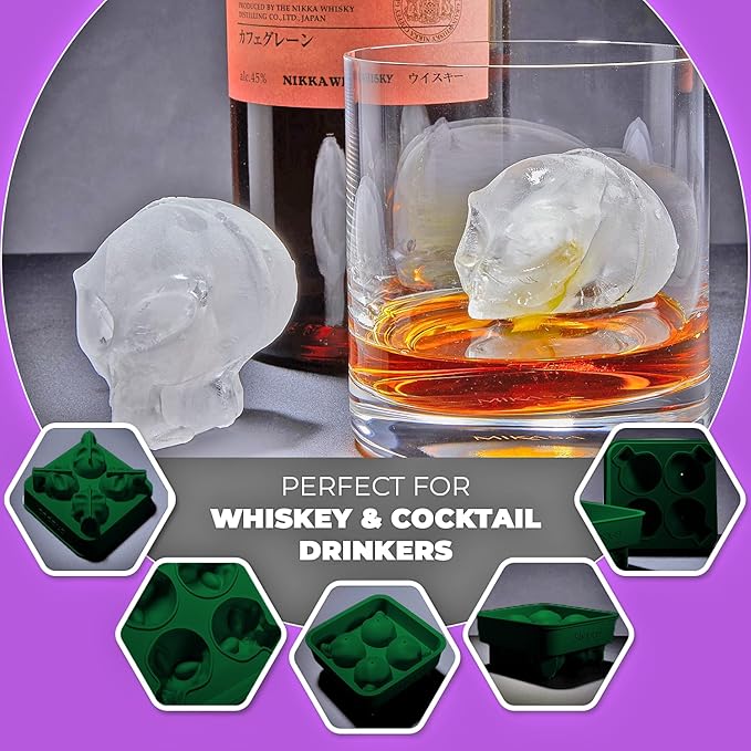 SHAPED 2-PACK BUNDLE 3D Ancient Alien & Skull Ice Mold Trays, Super Flexible Silicone Molds for Ice Cubes, Soaps, Chocolates, DIY Figures, Cookies, Resin Models