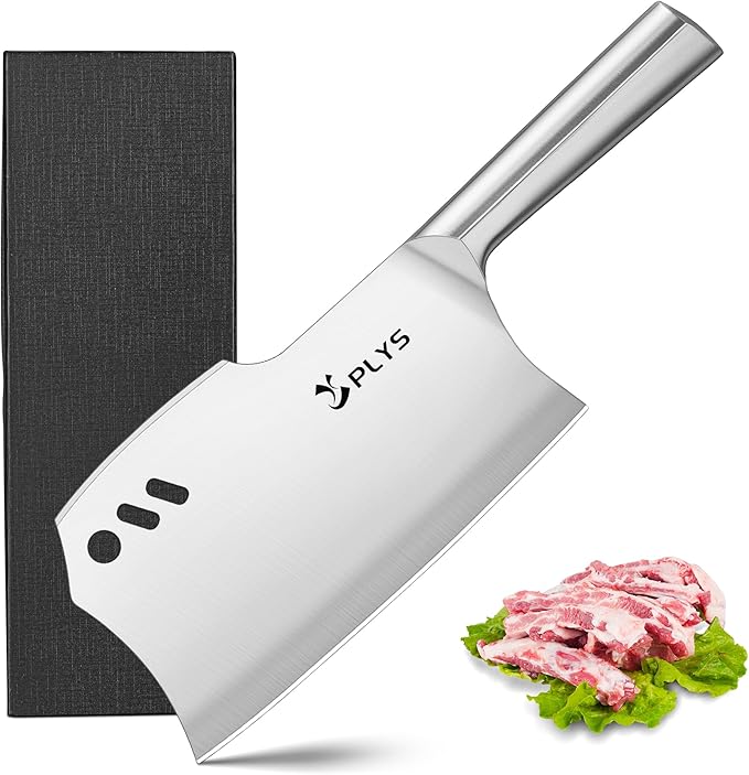 Plys Meat Cleaver Knife, Heavy Duty Bone Chopper for Kitchen, 7.2 inch -Double-Edged Butcher Knife, Gifts for Men