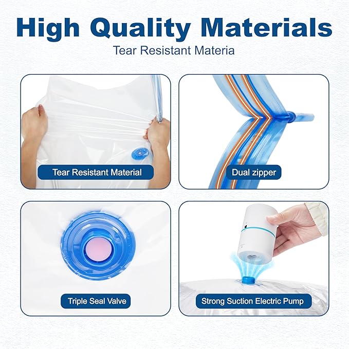 HOUSE DAY 10 Large Vacuum Seal Bags For Clothing Travel, 80% Space Saving Travel Vacuum Bags with Electric Pump, Vacuum Storage Bags For Clothes, Comforters, Bedding, Moving, Storage & Organization