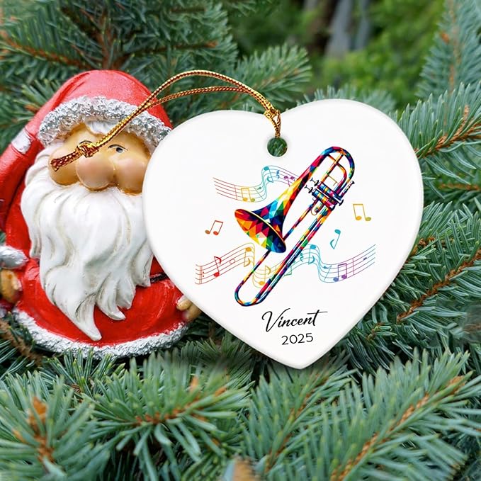 Trombonist Ceramic Ornament 2025, Custom Trombone Musical Christmas Ornament Gifts for Trombonist, Instrumentalist Ornaments Decor, Personalized Name & Year Trombone Lovers Ceramic Keepsake Xmas Tree