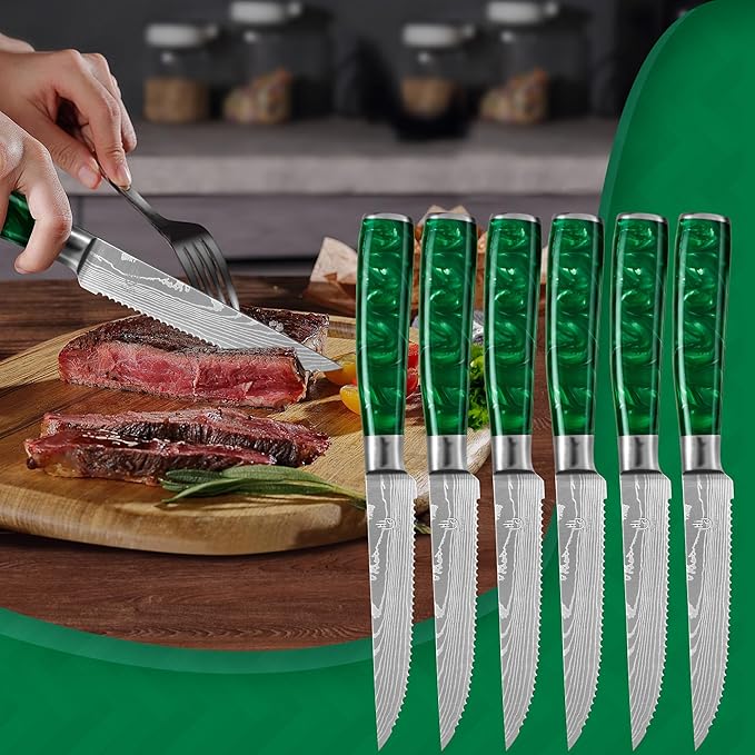 FULLHI 14pcs Block Knife Set, Chef's Knife Steak Knives Set with Block and Sharpener, Kitchen Knife Set, Multi-colour Handle, Gifts for Men Women