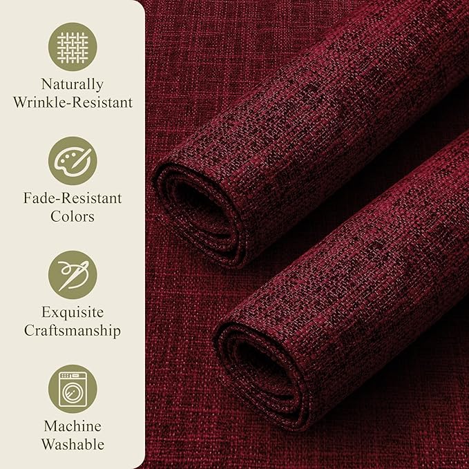 KXN Christmas Placemats Set of 6, Dual-Layer Thickened Faux Linen Table Mats, Heat Resistant & Wrinkle-Free, Machine Washable Cloth Place Mats for Kitchen Dining Indoor Outdoor (Red)