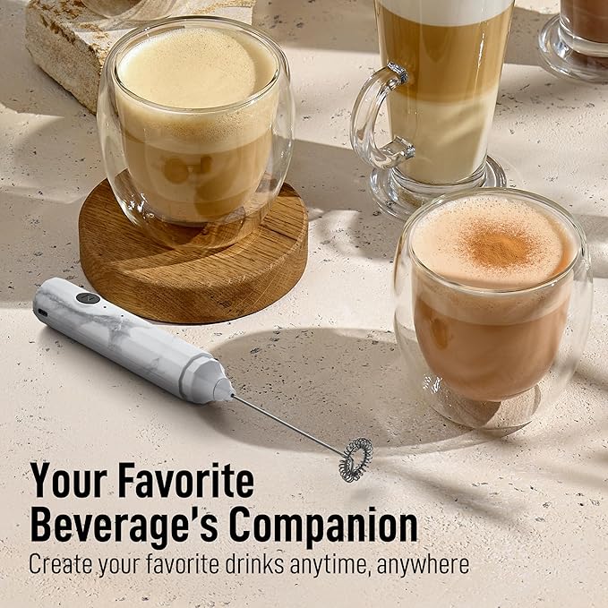 Zulay Kitchen FrothMate Powerful Milk Frother Portable & Compact Handheld Foam Maker Lattes, Cappuccinos (Marble, Froth N Go)