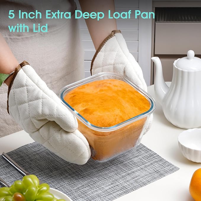 NUTRIUPS 2.1QT Glass Bread Pan with Lid, 7x5 Inch Deep Loaf Bread Baking Nonstick Pans with Airtight Lids, Square loaf pan for Homemade Meatloaf Sourdough (2.0L Square)