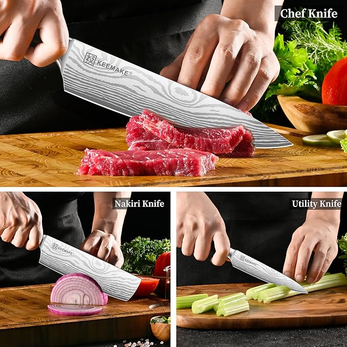 KEEMAKE Kitchen Knife Sets, 3 Pieces Professional Chef Knife Set with High Carbon Stainless Steel, Ultra Sharp Blade Kitchen Knives Sets with Ergonomic Pakkawood Handle & Gift Box