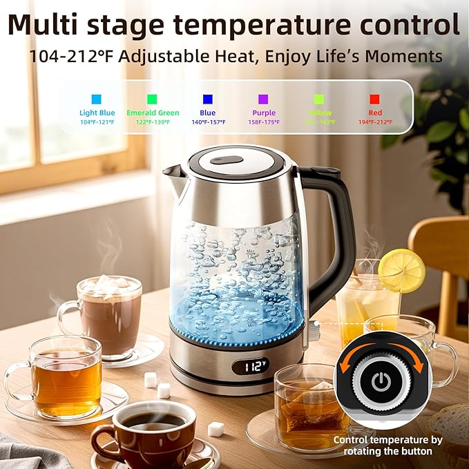 Kndko Electric Kettle,Temperature Adjustmenet, Stainless Steel Filter and Cover,1.7L Tea Kettle & Hot Water Boiler For Coffee & Tea, Automatic Shut Off,1500W, Black and Silver