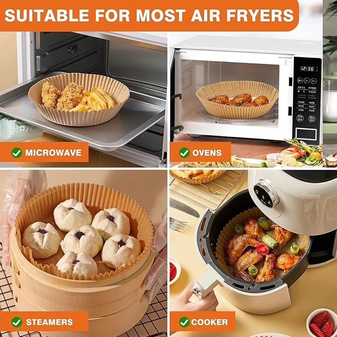 Vailnd Air Fryer Liners Disposable, 305 PCS 8" Round Unbleached Air Fryer Paper Liners, Heavy-Duty Air Fryer Liners for 5-8 qt Basket, Non-stick & Oil-Proof Parchment Paper for Oven, Pan