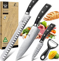Essential 4-Piece Kitchen Knife Set,Sharp German Steel Knives Sets(Chef's Knife, Paring Knife, Bread Knife + Peeler) for Home Cooking BBQ,Gift Box included