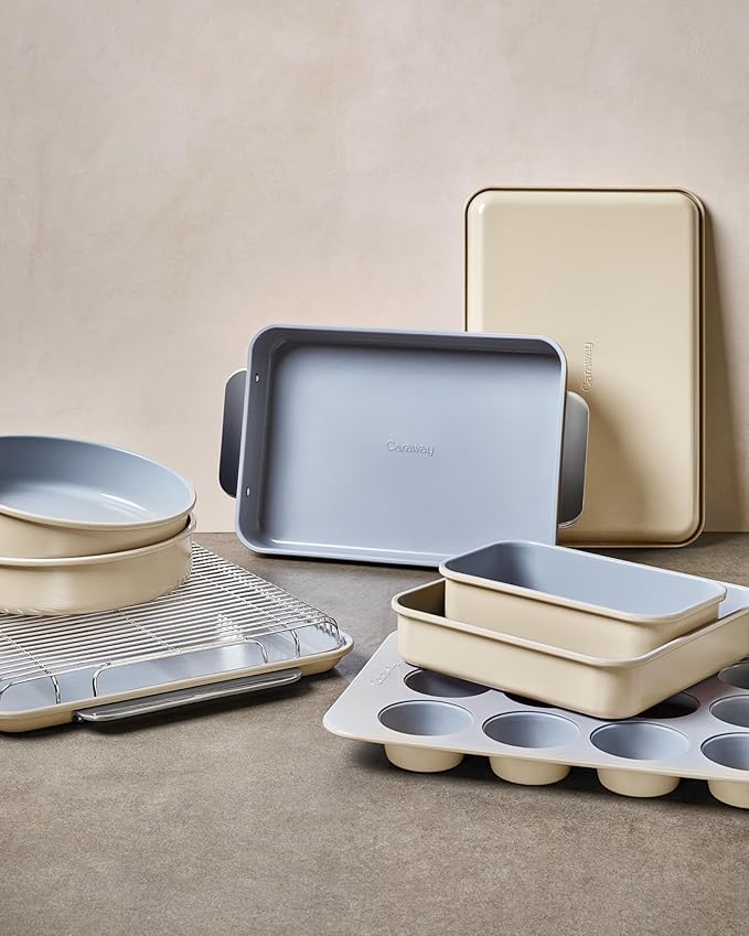 Caraway Non-Stick Ceramic 1 lb Loaf Pan Duo - Naturally Slick Ceramic Coating - Non-Toxic, PTFE & PFOA Free - Perfect for Pound Cakes, Breads, & More - Gray