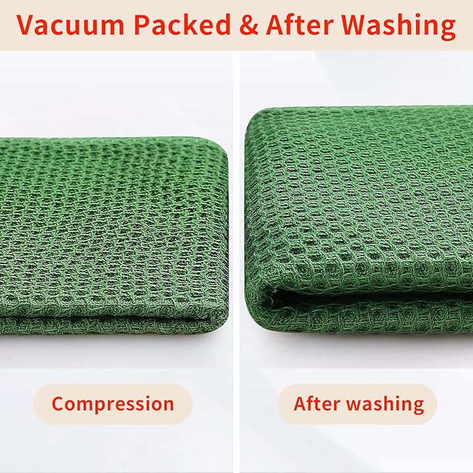 Homaxy 100% Cotton Waffle Weave Kitchen Dish Cloths, Ultra Soft Absorbent Quick Drying Dish Towels, 12 x 12 Inches, 6-Pack, Grass Green