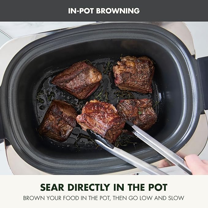 GreenPan Elite 8-in-1 Programmable 6QT Electric Slow Cooker, Dishwasher Safe Lid & Removable Crock, PFAS-Free Healthy Ceramic Nonstick Multi-Cooker, Sear,Sauté/Brown,Steam Basket,Roast, Graphite