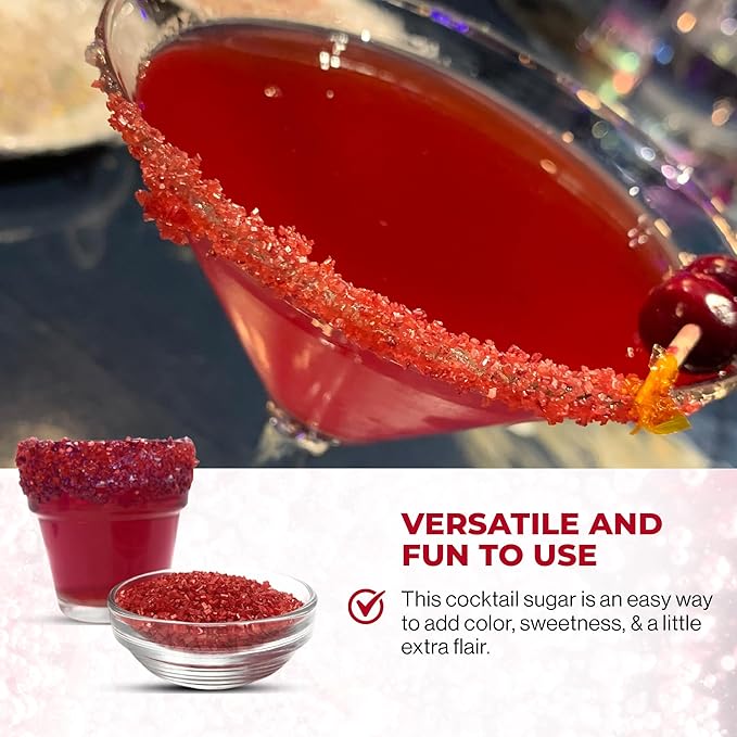 Snowy River Red, Cocktail & Margarita Sugar Rimmer - Vibrant Color Glass Rimming Sugar with Medium Crystal Texture - 16oz