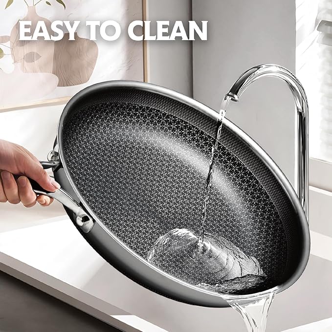 Frying Pan, 10 Inch Hybrid Non Stick Stainless Steel Skillets, Dishwasher Induction Oven Broiler Safe, Non Toxic Chef's Pan, PFOA Free Cookware