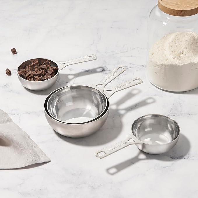 Le Creuset Batch-Baking Measuring Cups, Stainless Steel, Set of 4 (2/3 & 3/4 & 1.5 & 2 cups)