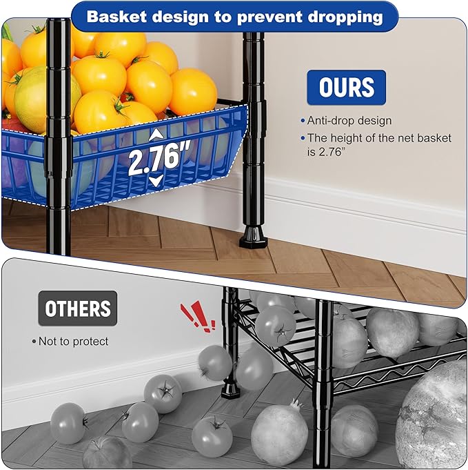 7 Tier Wire Shelving with Wheels 72" H Adjustable Basket Shelf Storage Shelves with Hooks for Kitchen Bathroom Pantry Shelves Closet Laundry Room Organization 72" H x 30" W x 14" D, Black