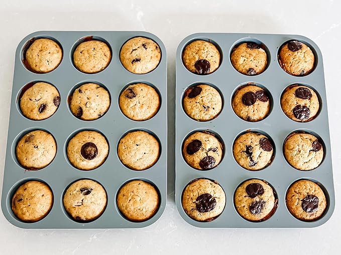 Jenaluca Silicone Cupcake & Muffin Pan for Baking - Set of TWO 12-cup pans, 12x9 Size, Non-stick, BPA Free, Dishwasher Safe - no cupcake liner needed