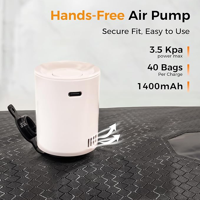 ZPO Vacuum Travel Bags with Wireless Electric Pump (2 Pack), IP67 Waterproof Reusable Compression Packing Cubes with Transparent Window, Space Saver Storage Bags for Clothes, Luggage & Suitcase
