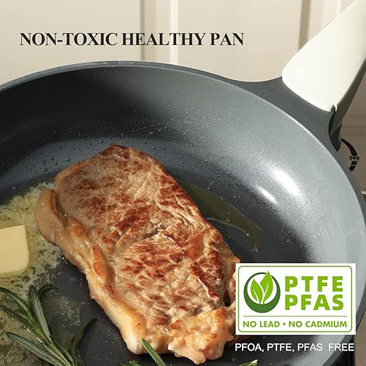 PRICUSIS Nonstick Ceramic Frying Pan, 8/10/12 Inch Non Toxic Skillet, Egg & Omelet & Chef's Pan, Induction Compatible & Oven Safe, Dishwasher Safe,PTFE PFAS & PFOA Free (8-Inch, Gray)