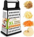 Spring Chef Professional Cheese Grater - Stainless Steel, XL Size, 4 Sides - Perfect Box Grater for Parmesan Cheese, Vegetables, Ginger - Dishwasher Safe - Black
