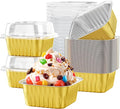 40 Pack 5 OZ Mini Cake Pans with Lids, Disposable Square Aluminum Foil Brownie Baking Cups, Mini Aluminum Foil Cupcake Muffin Tin Ramekins, Flan Molds Cake Containers for Wedding Birthday Party