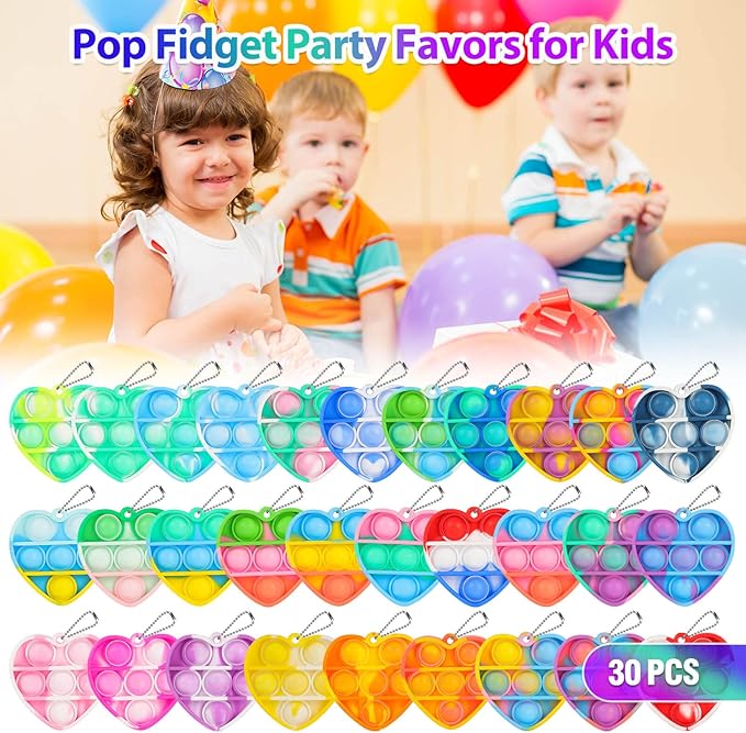 Pop Fidget Toys Bulk Its Valentines Day Gifts for Kids Classroom 30 Pack Valentine Party Favors for Kids Mini Pop Heart Keychain It Fidget Toy Fidgets for Classroom Prizes Birthday Goodie Bag Stuffers