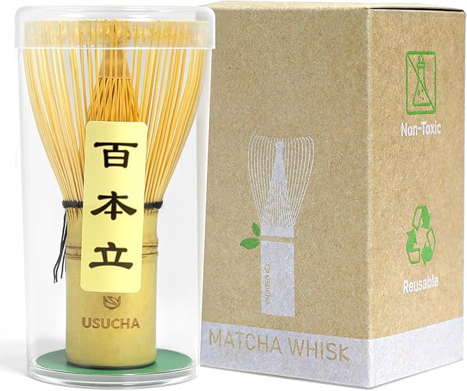 Bamboo Matcha Whisk, Handcrafted Organic Traditional Japanese Chasen, Matcha Stirrer Green Tea Preparation Mixing Tool Accessory (100 Prongs)