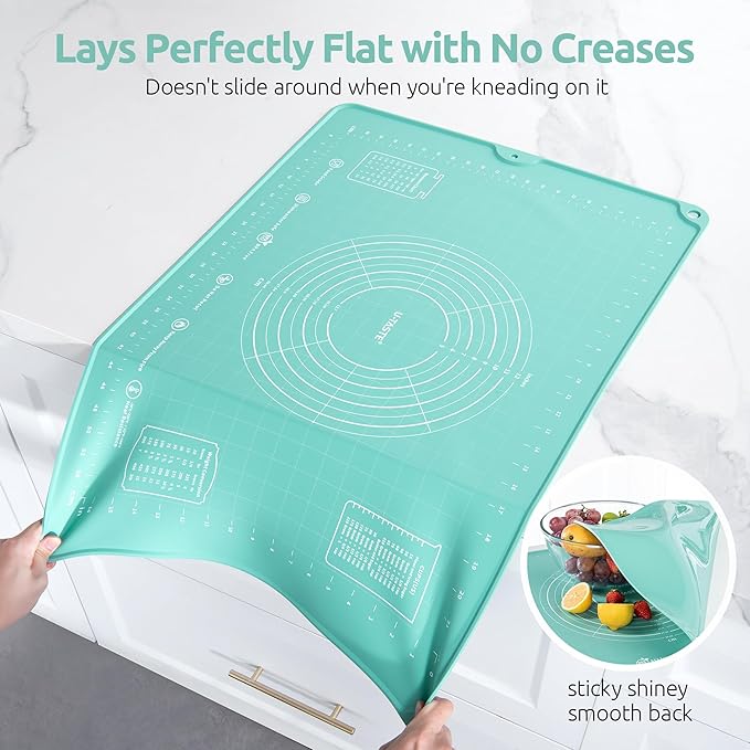 U-Taste 28"x20" Large Pastry Mat: Food-Grade Liquid Silicone Dough Rolling Baking Sheet, Non-Stick Non-Slip for Kneading, Making Pizza, Fondant, Pie with Clear Measurement and Raised Edges (Aqua Sky)