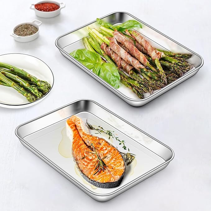 Homikit 1 Pack Baking Sheet, 10 x 8 Inch Stainless Steel Cookie Tray Set for Cooking Toasting, Small Metal Toaster Oven Baking Pan Non Stick, Rustproof & Mirror Finish, Dishwasher Safe