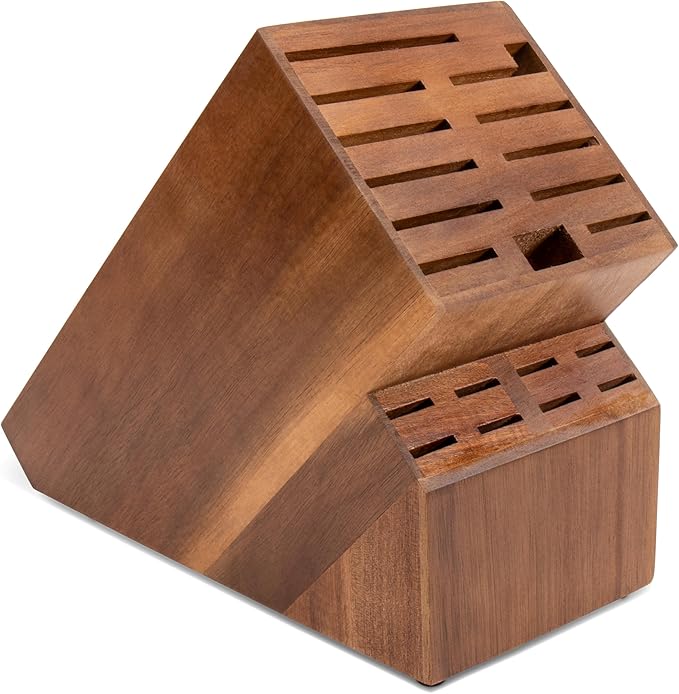 20 Slot Knife Block Storage without Knives,Acacia Wood Universal Knife Holder for Kitchen Countertop,Large Butcher Block Organizer,Easy Kitchen Knife Storage (Brown)