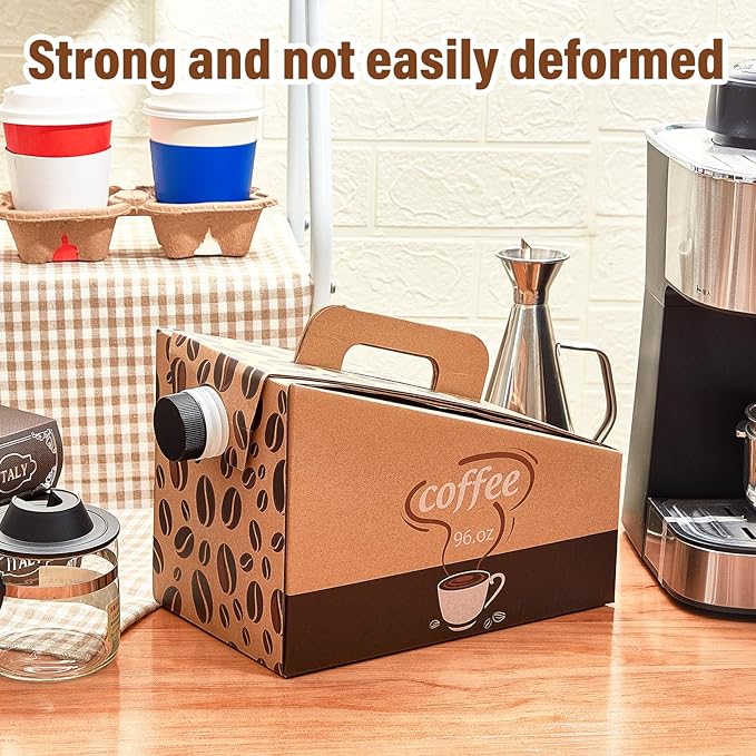 Dandat 20 Pack Disposable Coffee Dispenser Box 96 oz - Thick Hardboard Insulated Coffee to Go Container with Handle & Lids, Hot Cold Bulk Beverage Dispenser for Parties, Catering, Take Out