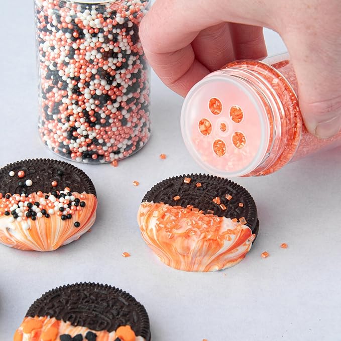 Sweets Indeed Halloween Sprinkles 4-Pack – 11.57 oz Jar Set | Candy Eyeball Mix, Bat & Pumpkin Quin Mix, Orange Sanding Sugar & Black/White/Orange Nonpareils | Cupcake & Cookie Decorations