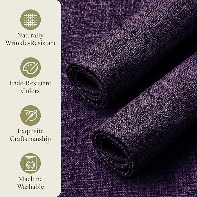 KXN Placemats Set of 8, Dual-Layer Thickened Faux Linen Table Mats, Heat Resistant & Wrinkle-Free, Machine Washable Cloth Place Mats for Kitchen Dining Indoor Outdoor (Purple)