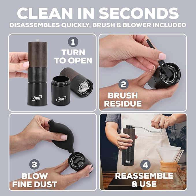 Manual Coffee Grinder – Precision Stainless Steel Conical Burr Hand Grinder for Espresso, Pour Over, French Press & Aeropress – All-in-One Travel Kit with Carry Case, Brush & Air Blower