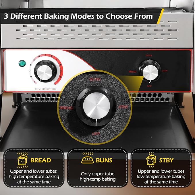 Dyna-Living Commercial Toaster 450 Slices/H Restaurant Toasters 110V 2600W Conveyor Rotating Toaster Oven Commercial Belt Toasters Hamburger Bread Bun Toaster for Restaurant